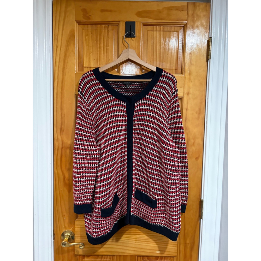 Talbots Woman Petites 3XP Cotton Textured Knit Open Front Cardigan Sweater Red